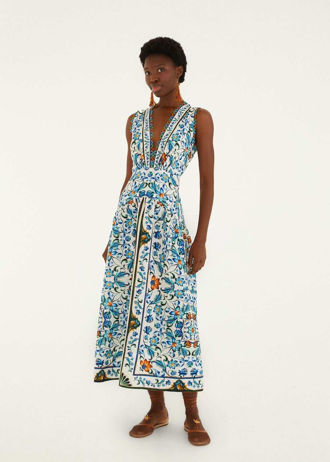 Flora Tile Off-White Midi Dress
