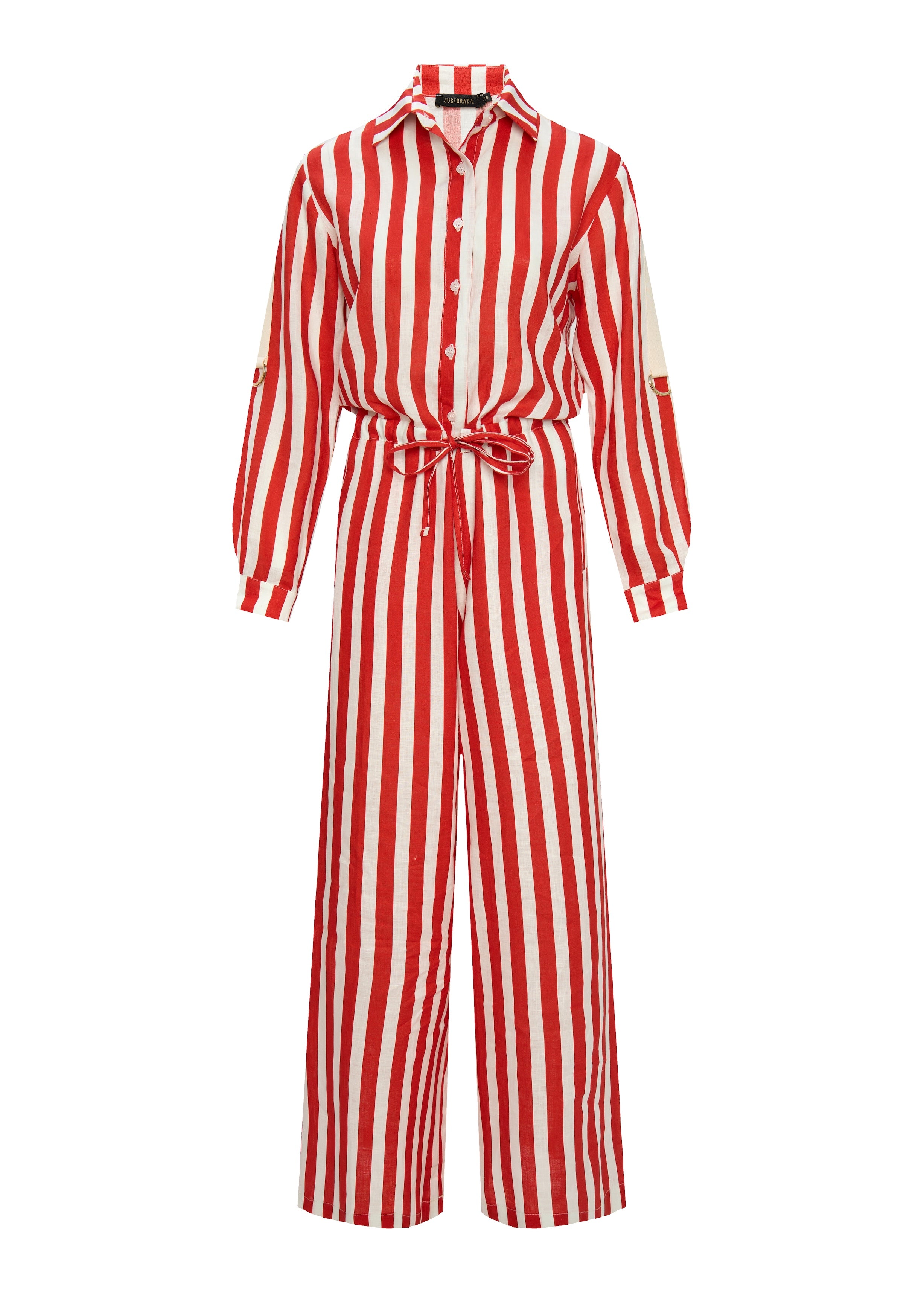 Aster Linen Stripes Red Jumpsuit - Main Image