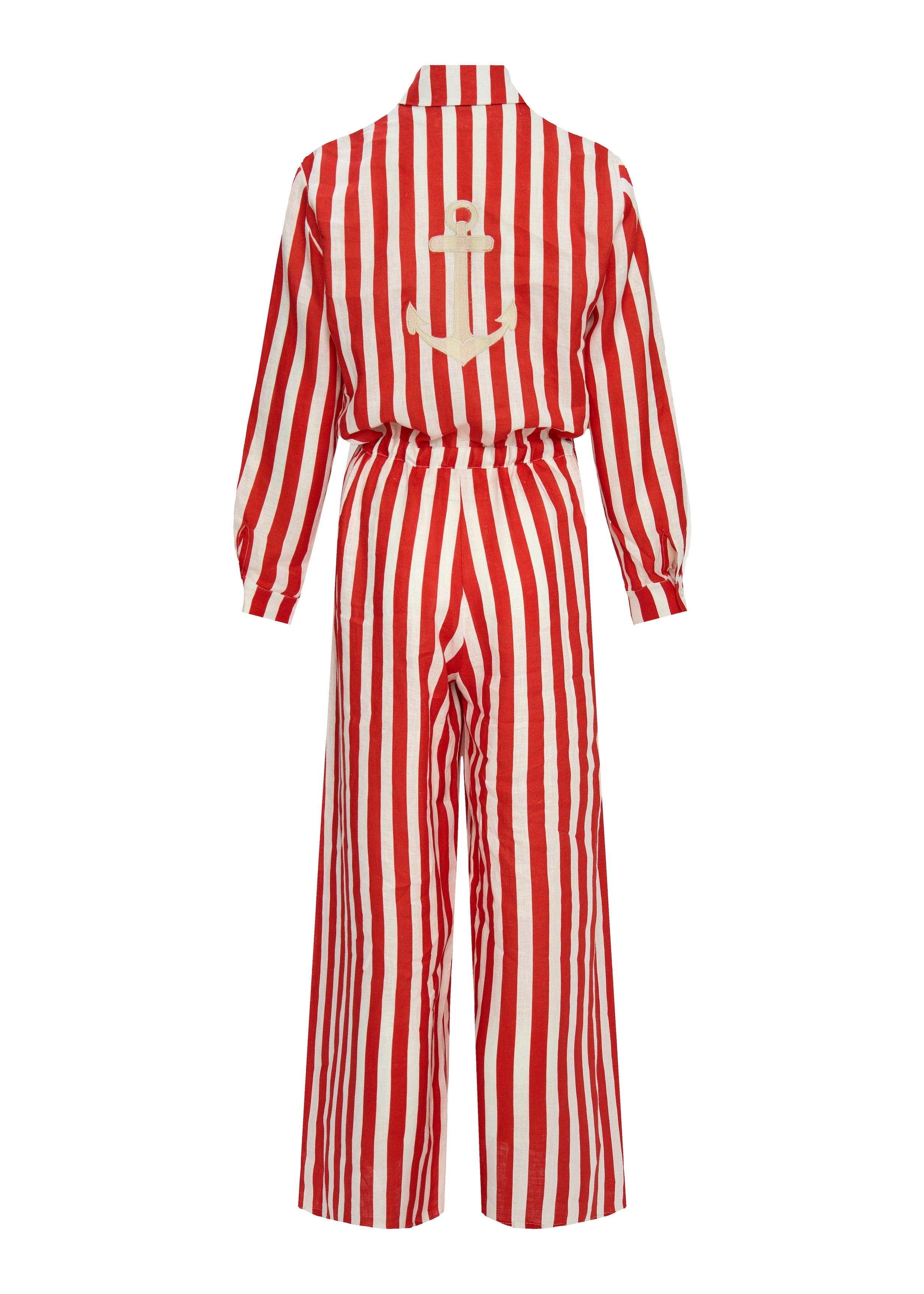 Aster Linen Stripes Red Jumpsuit