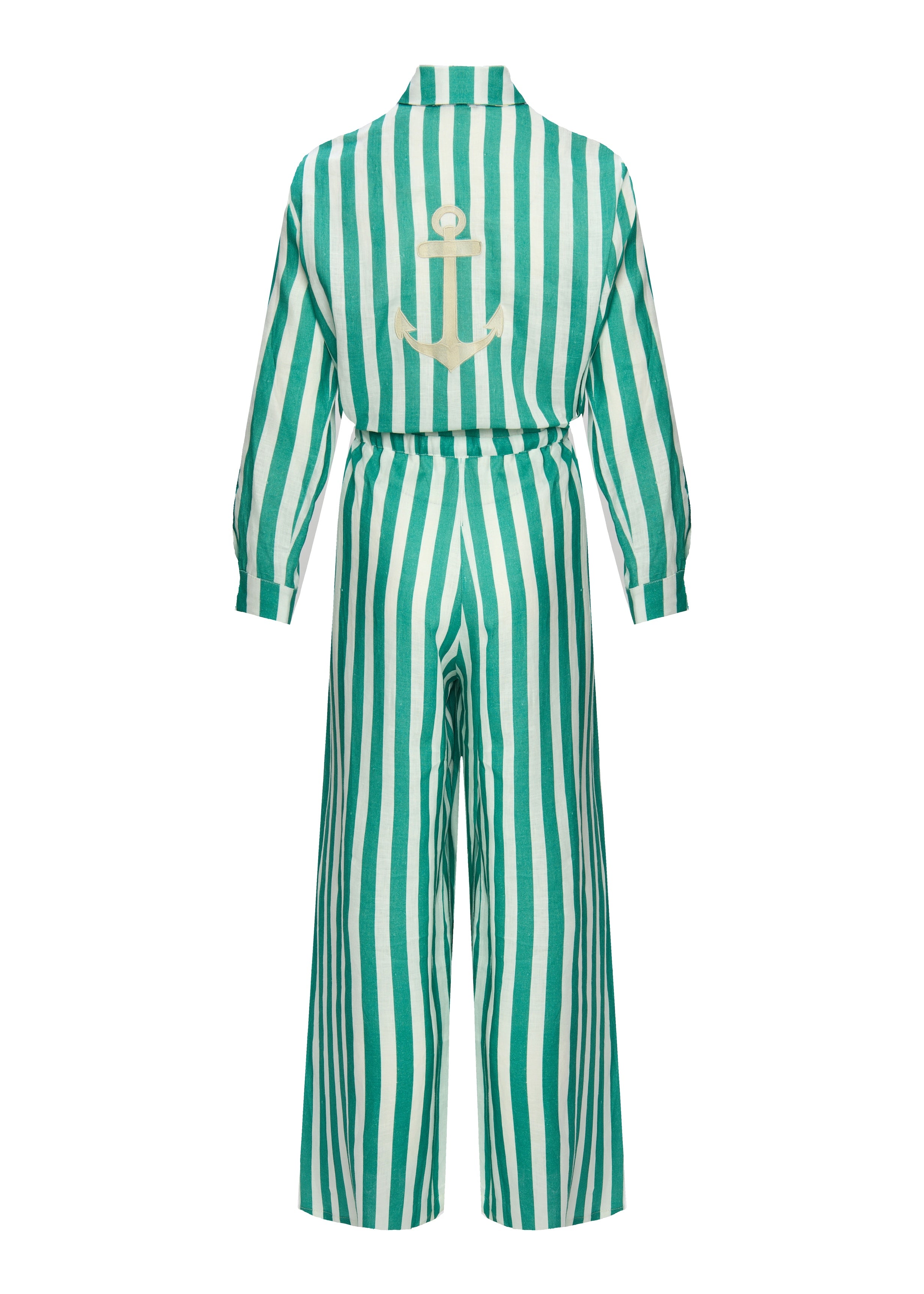 Aster Linen Stripes Green Jumpsuit