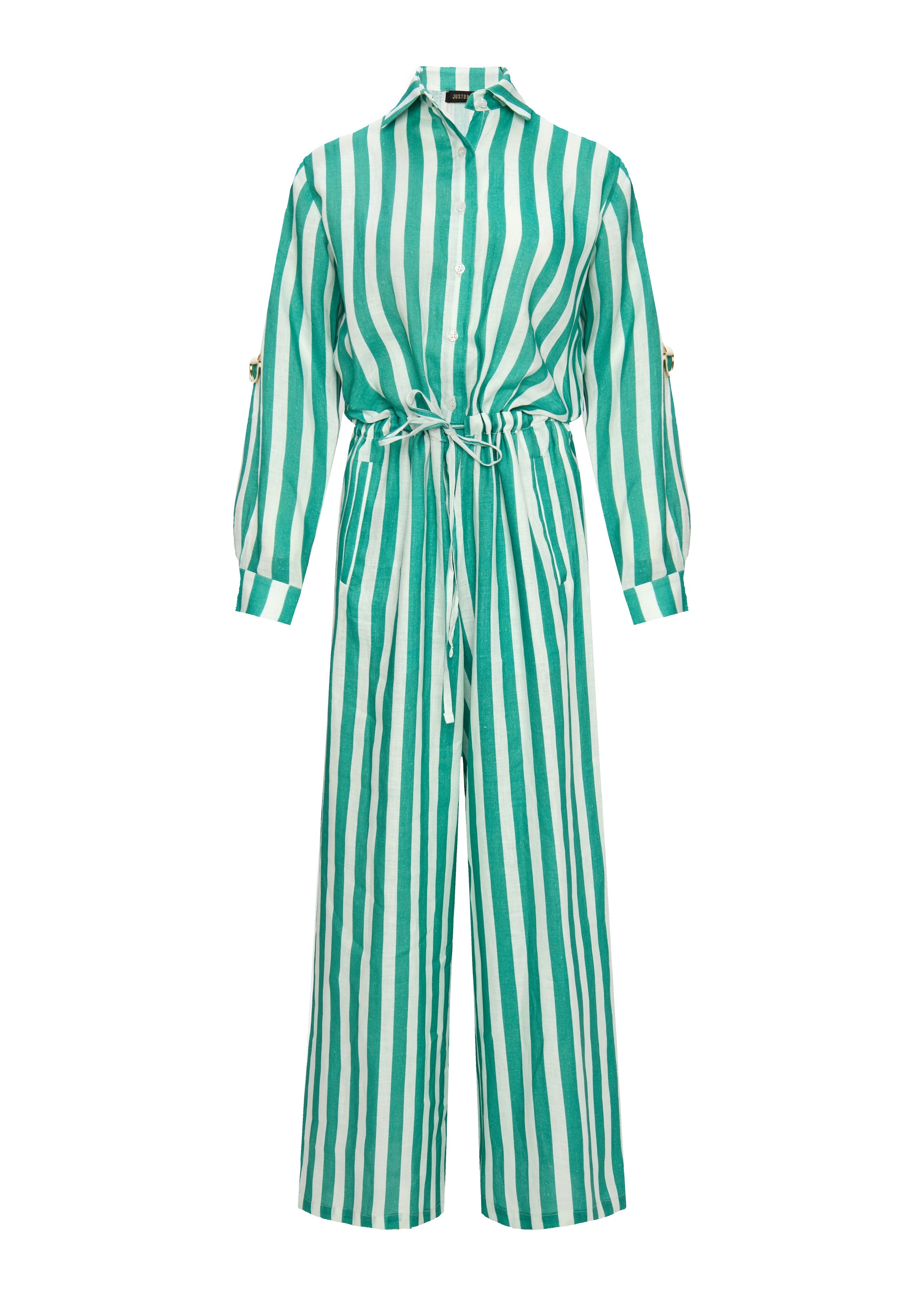 Aster Linen Stripes Green Jumpsuit