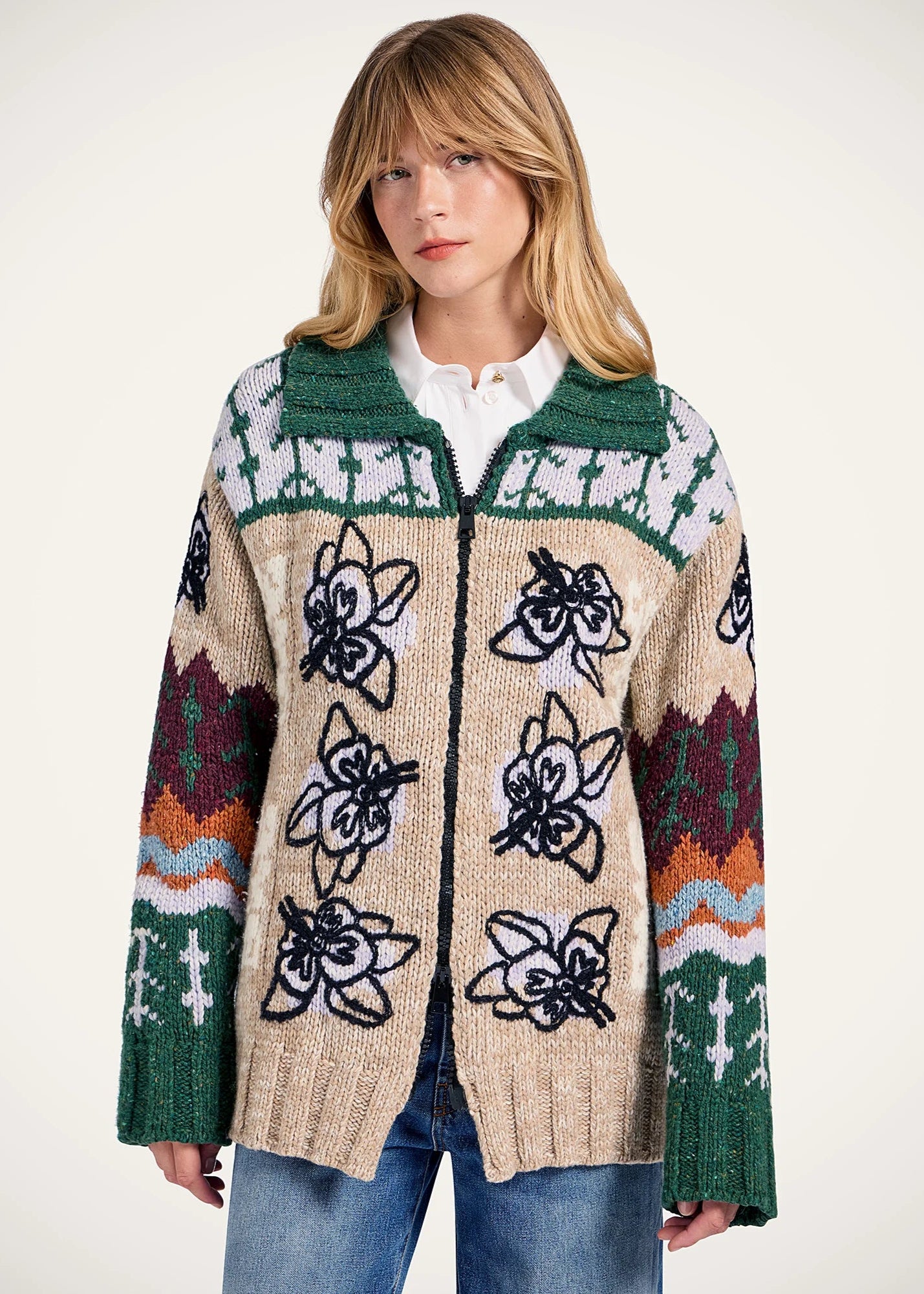 Chalet Cardigan Multicolor Camel & Lilac