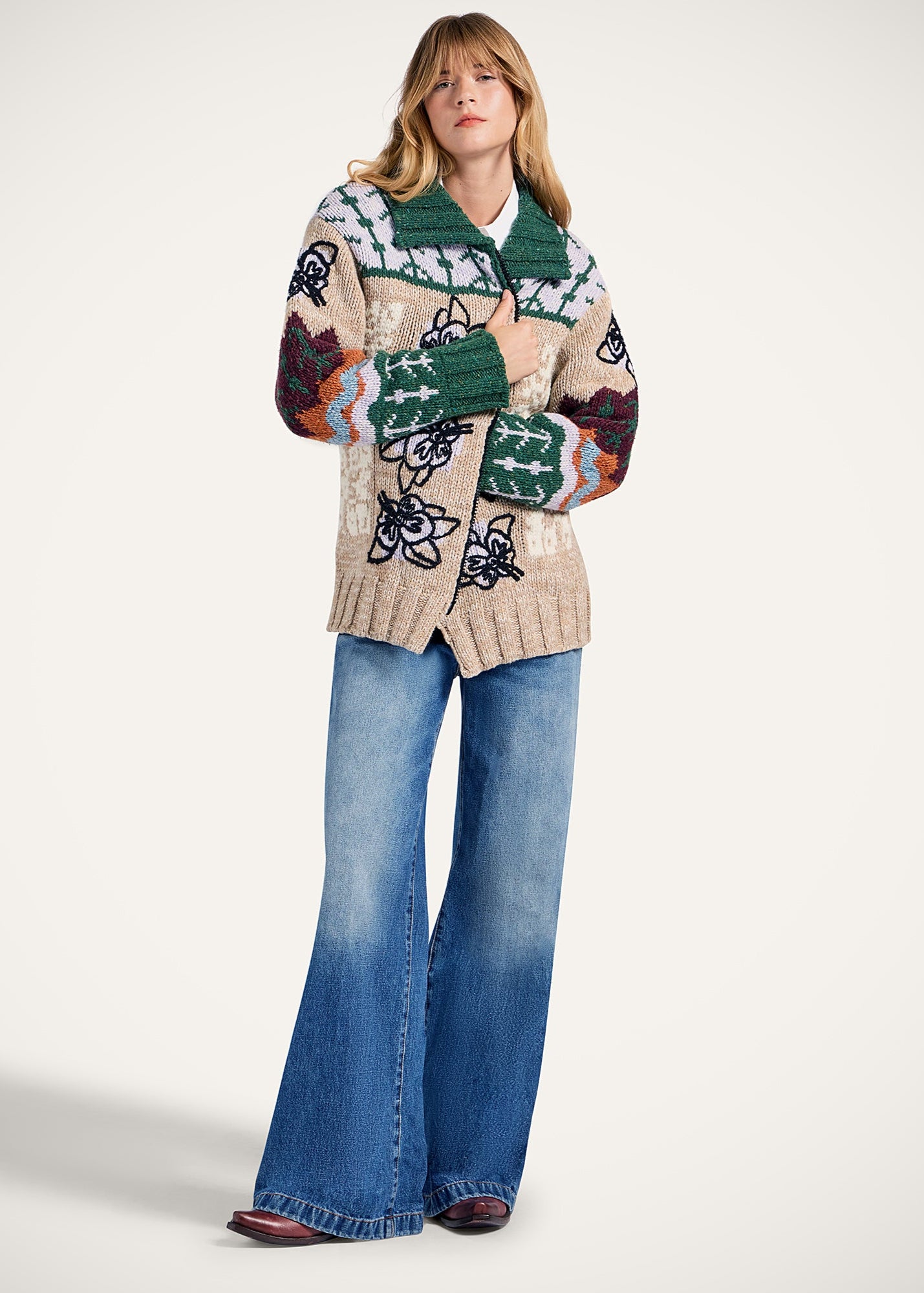 Chalet Cardigan Multicolor Camel & Lilac