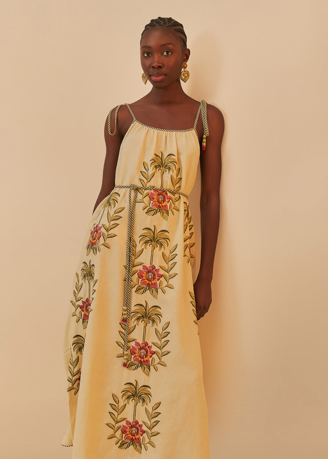 Tropical Flower Embroidered Sand Maxi Dress Tropical Flower Embroidered Sand Maxi Dress