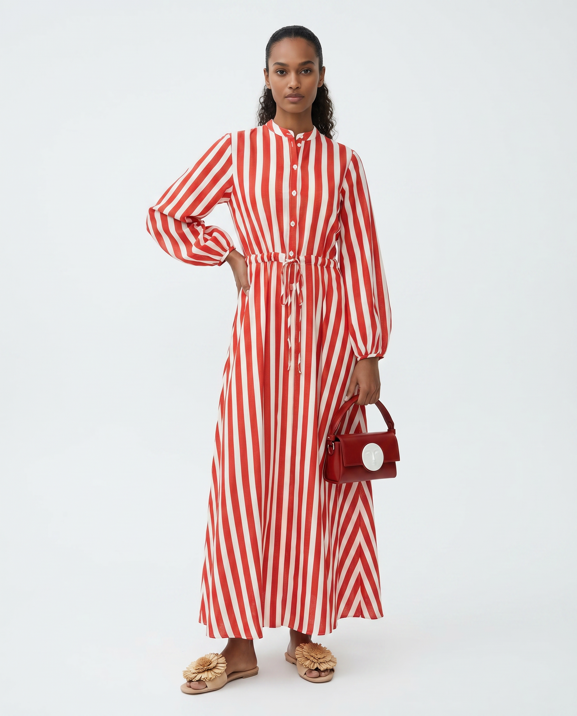 Clover Linen Stripes Red Dress