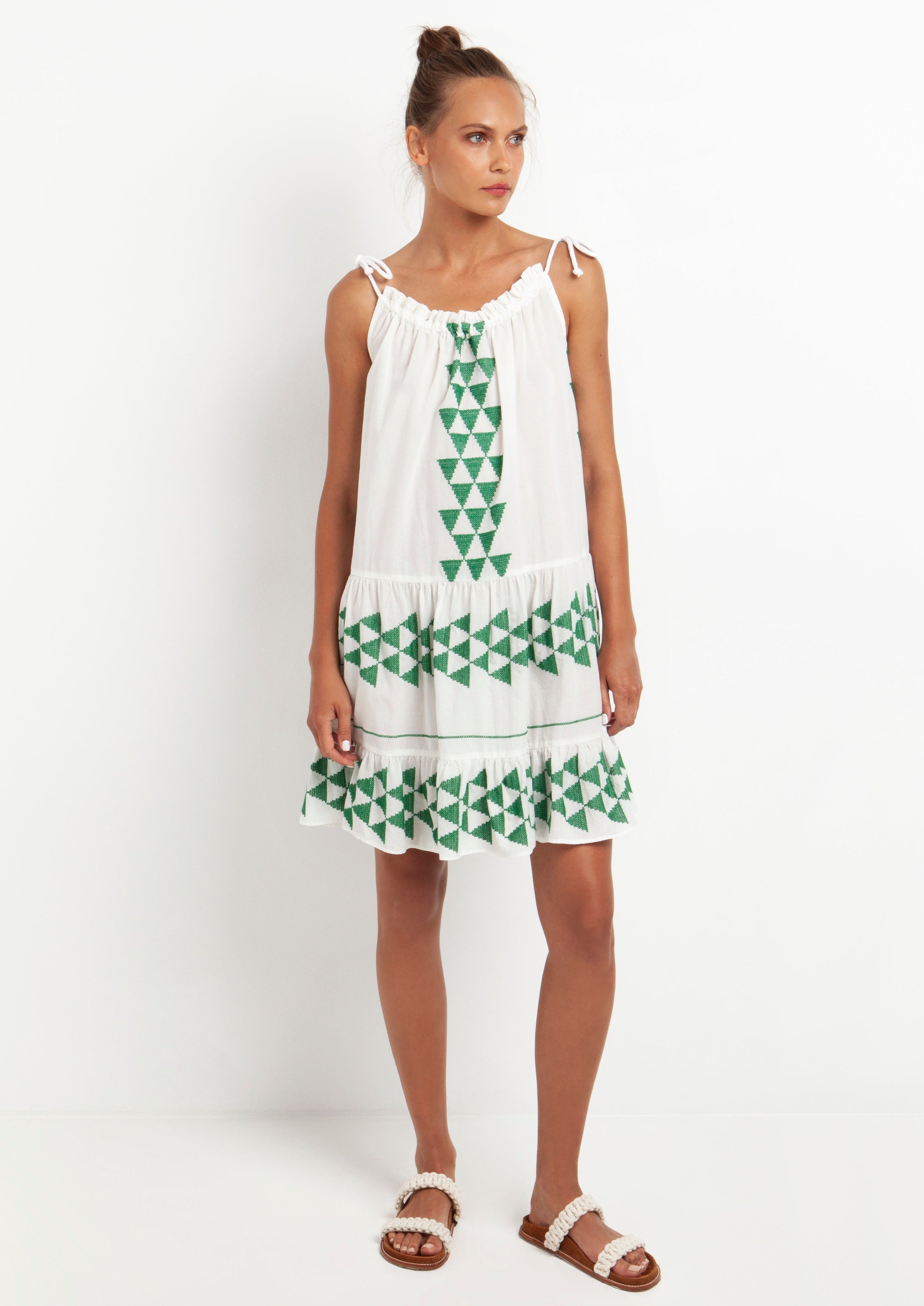 Kori-Saimaa White Green Dress-Justbrazil