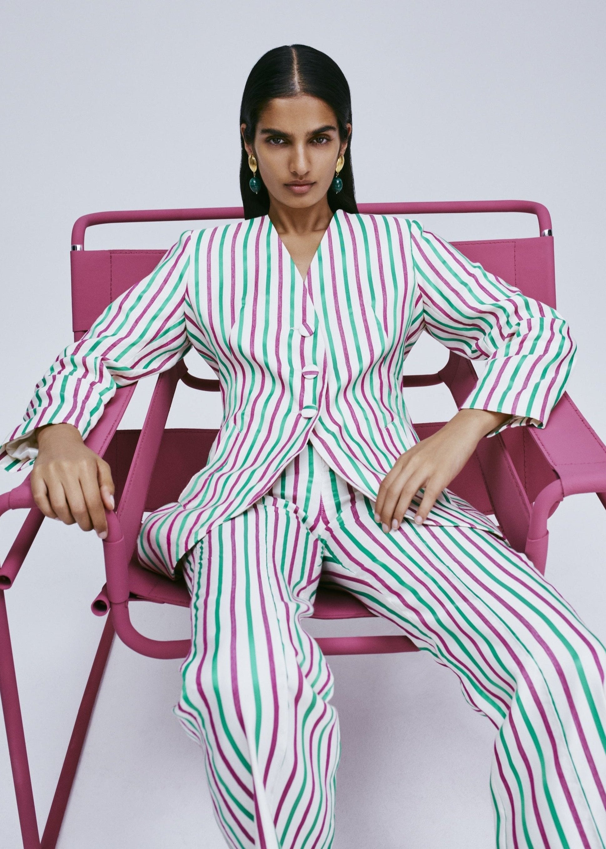 Destree-Yoshi Ottoman Stripes Ruby & Green Pants-Justbrazil