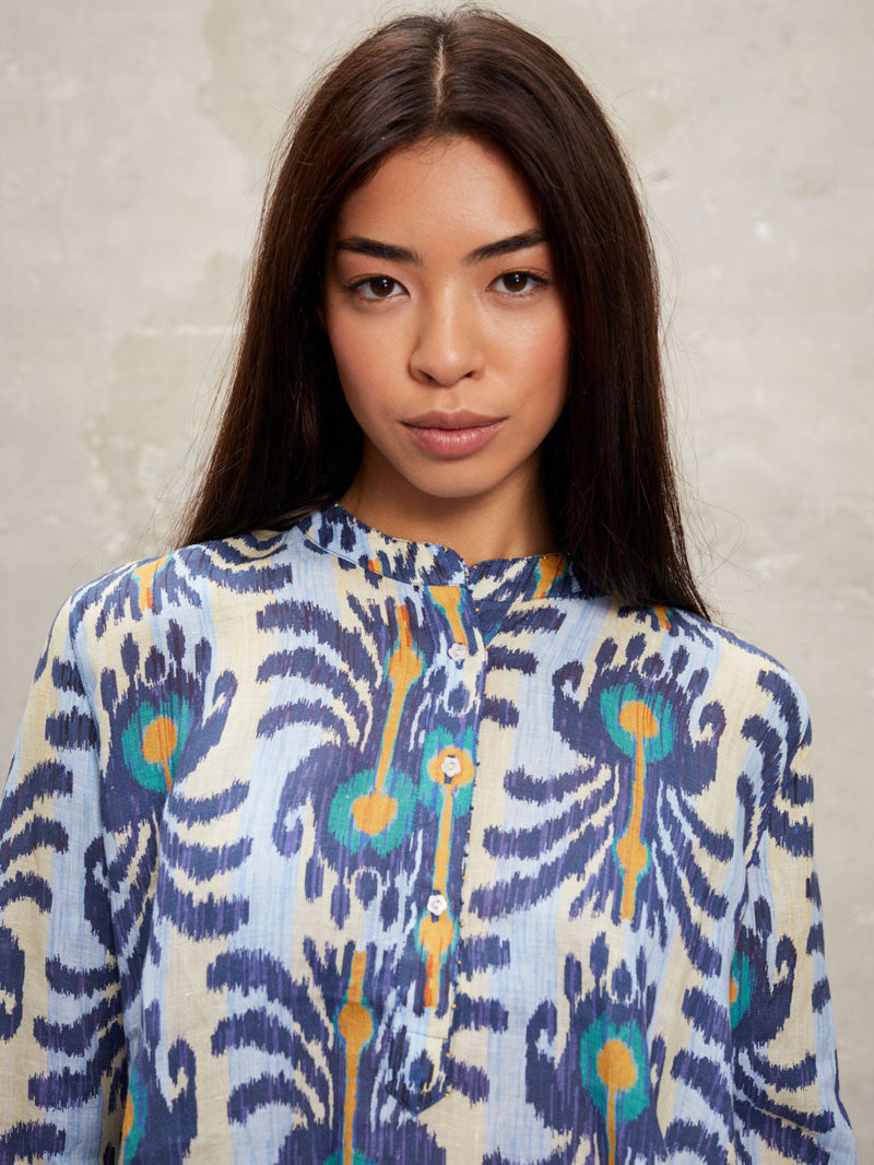 Broom Blouse Ikat Blue Yellow