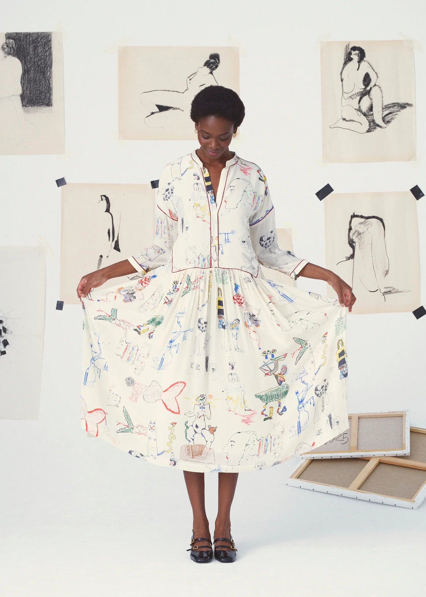 Nour Dress Surrealism - Creme