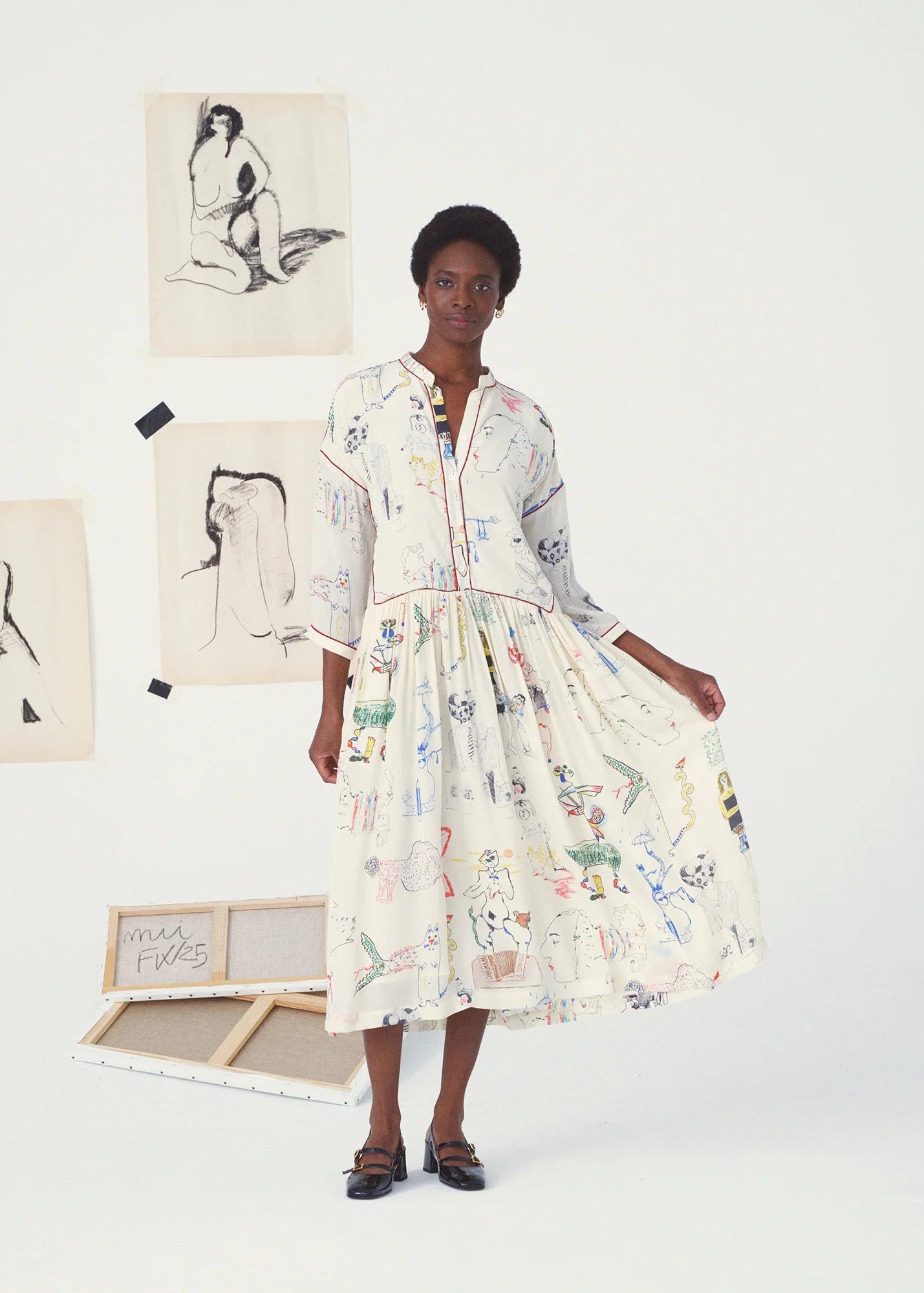 Nour Dress Surrealism - Creme