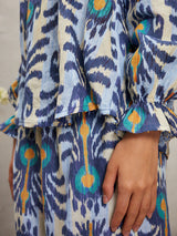 Broom Blouse Ikat Blue Yellow
