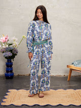 Broom Blouse Ikat Blue Yellow