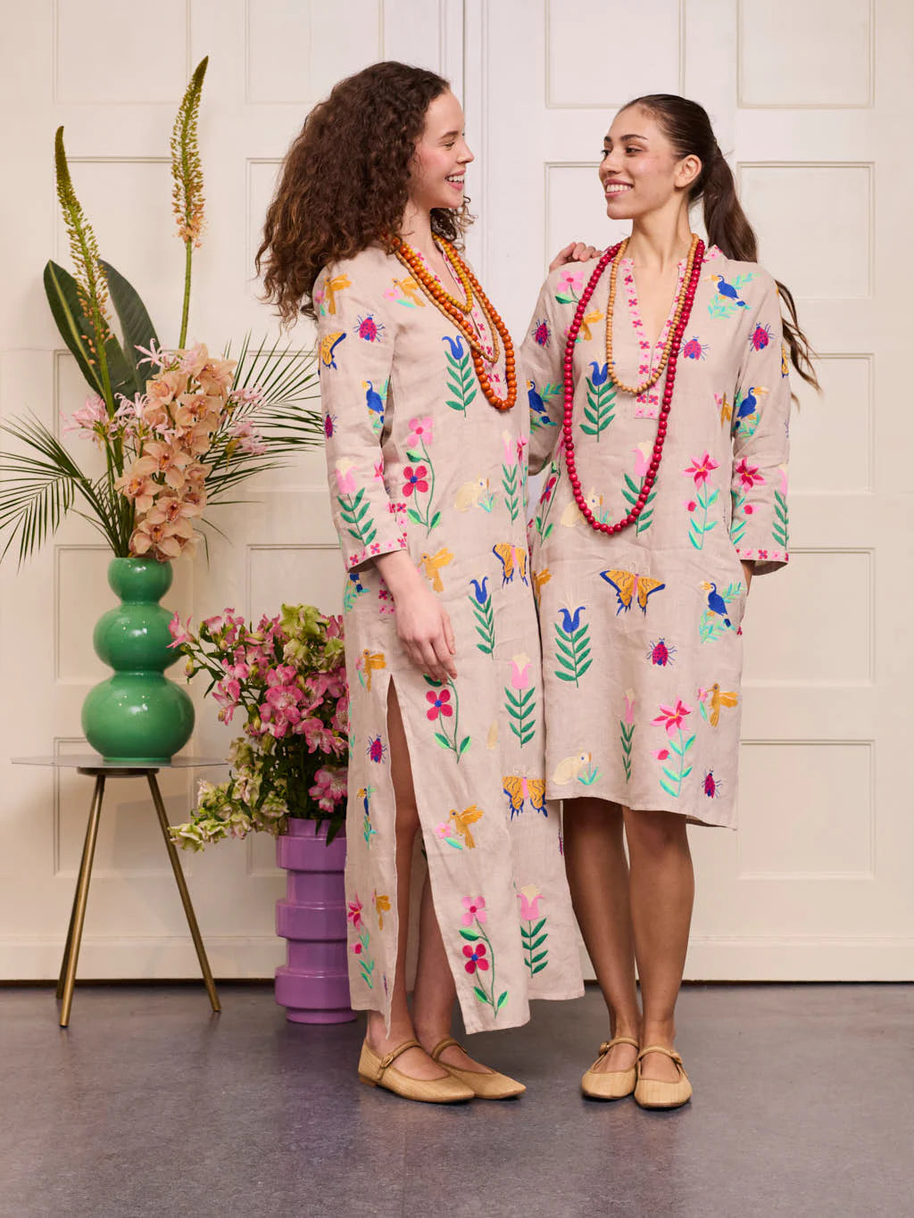Sapphire Kaftan Long Monkey on Beige
