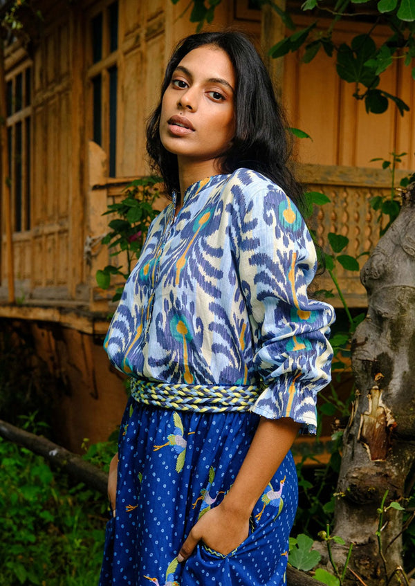 Nimo with love-Broom Blouse Ikat Blue Yellow-Justbrazil