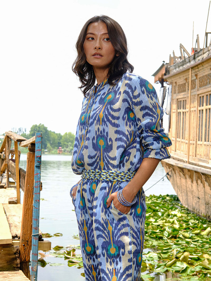 Broom Blouse Ikat Blue Yellow