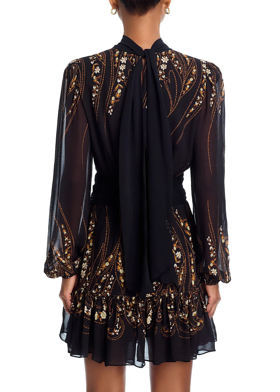 Garden Silhouette Black Long Sleeve Mini Dress