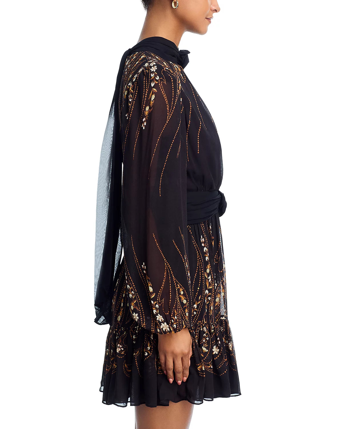 Garden Silhouette Black Long Sleeve Mini Dress