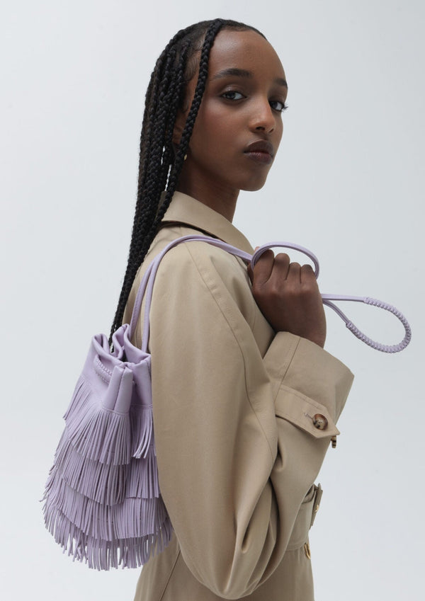 Fringe Pouch In Lavender Smooth Leather
