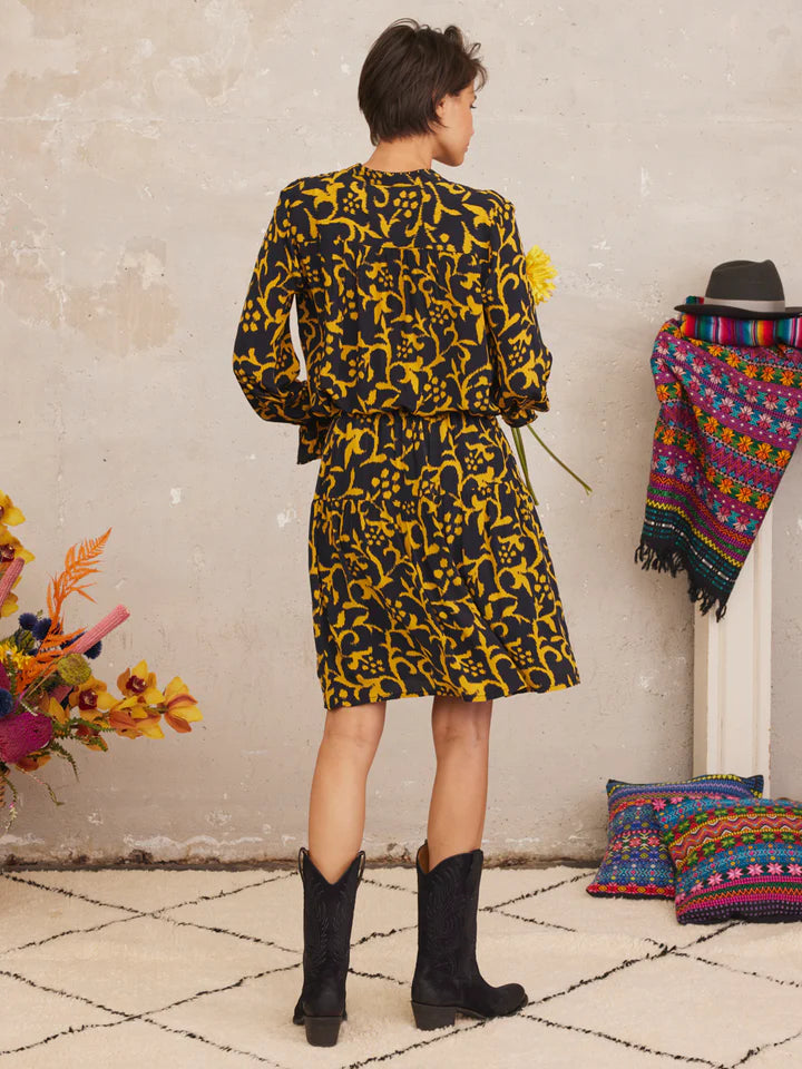 NIMO-BROOM BLOUSE IKAT CURRY BLACK-JUST BRAZIL