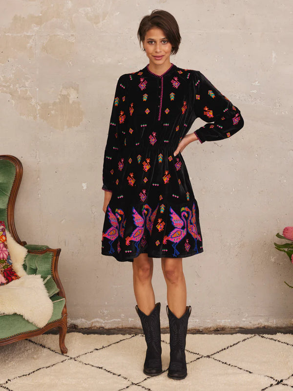 NIMO MAHONIA DRESS CRANE EMBROIDERY BLACK-JUST BRAZIL
