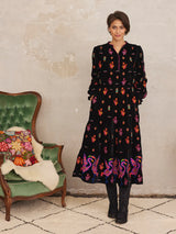 NIMO-WINTER BERRY DRESS CRANE EMBROIDERY BLACK-JUST BRAZIL