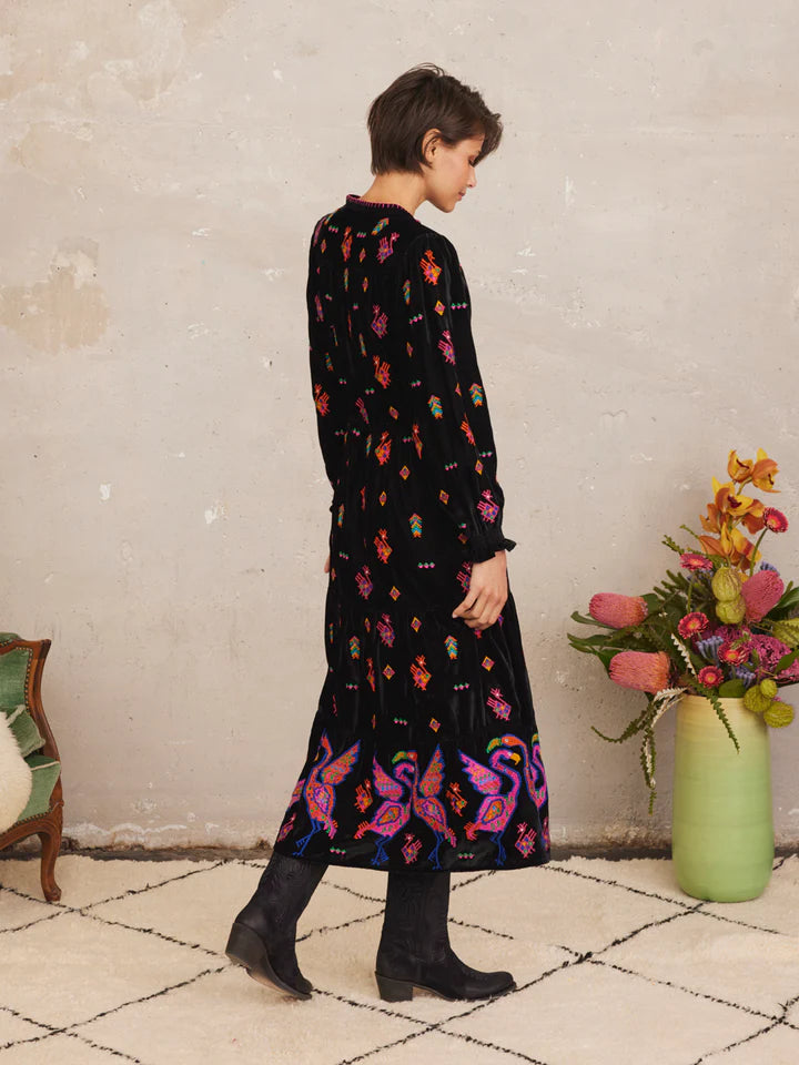 NIMO-WINTER BERRY DRESS CRANE EMBROIDERY BLACK-JUST BRAZIL