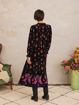 NIMO-WINTER BERRY DRESS CRANE EMBROIDERY BLACK-JUST BRAZIL