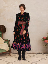 NIMO-WINTER BERRY DRESS CRANE EMBROIDERY BLACK-JUST BRAZIL