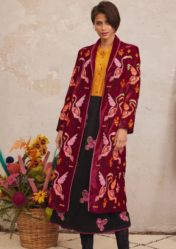 NIMO-CAMPANULA COAT CRANE EBROIDERY ON MAGENTA-JUST BRAZIL