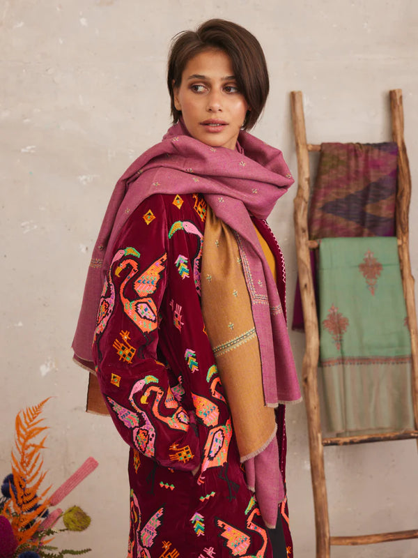 NIMO-CAMPANULA COAT CRANE EBROIDERY ON MAGENTA-JUST BRAZIL