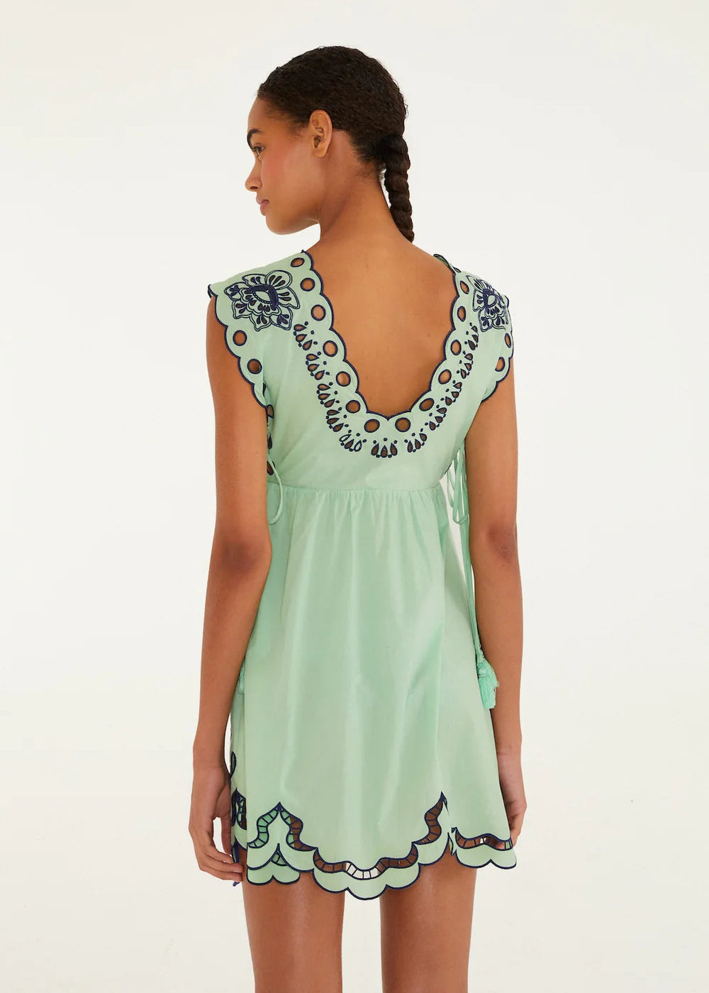 Tropi Faded Green Embroidery Mini Dress