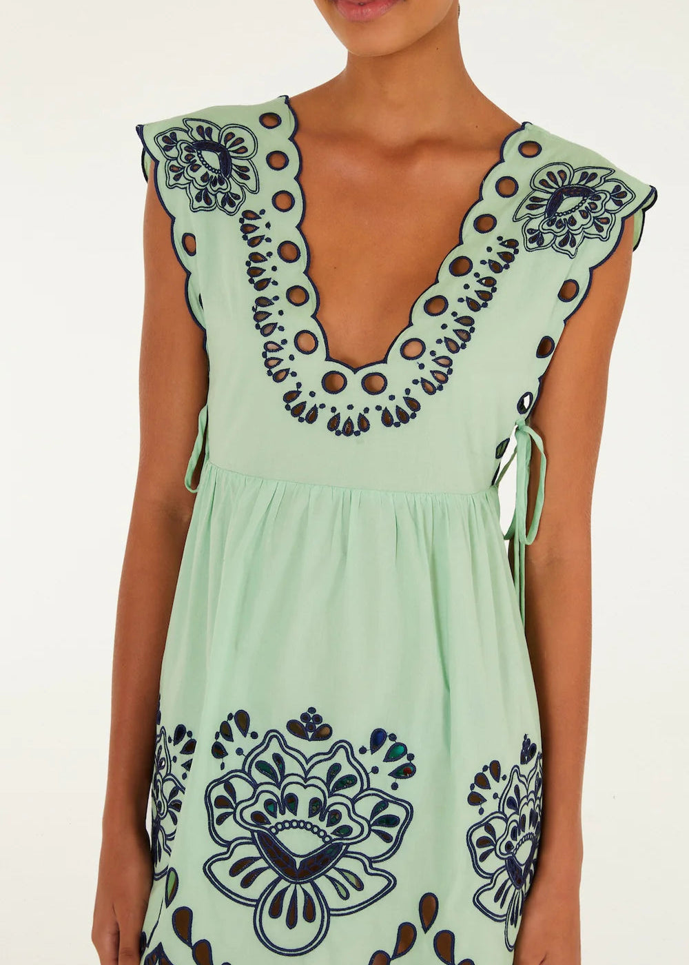Tropi Faded Green Embroidery Mini Dress
