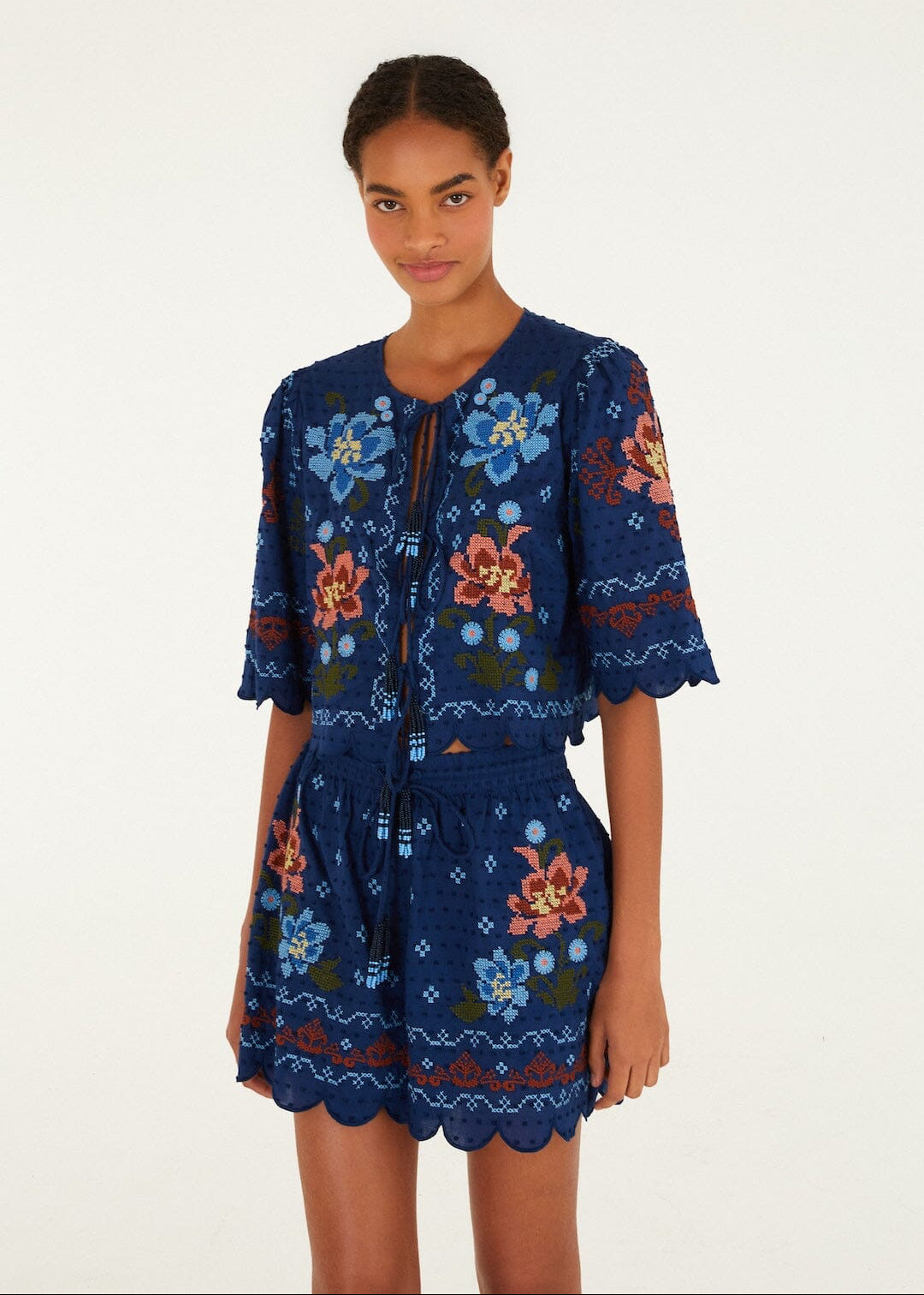 Dark Blue Stitched Garden Blouse