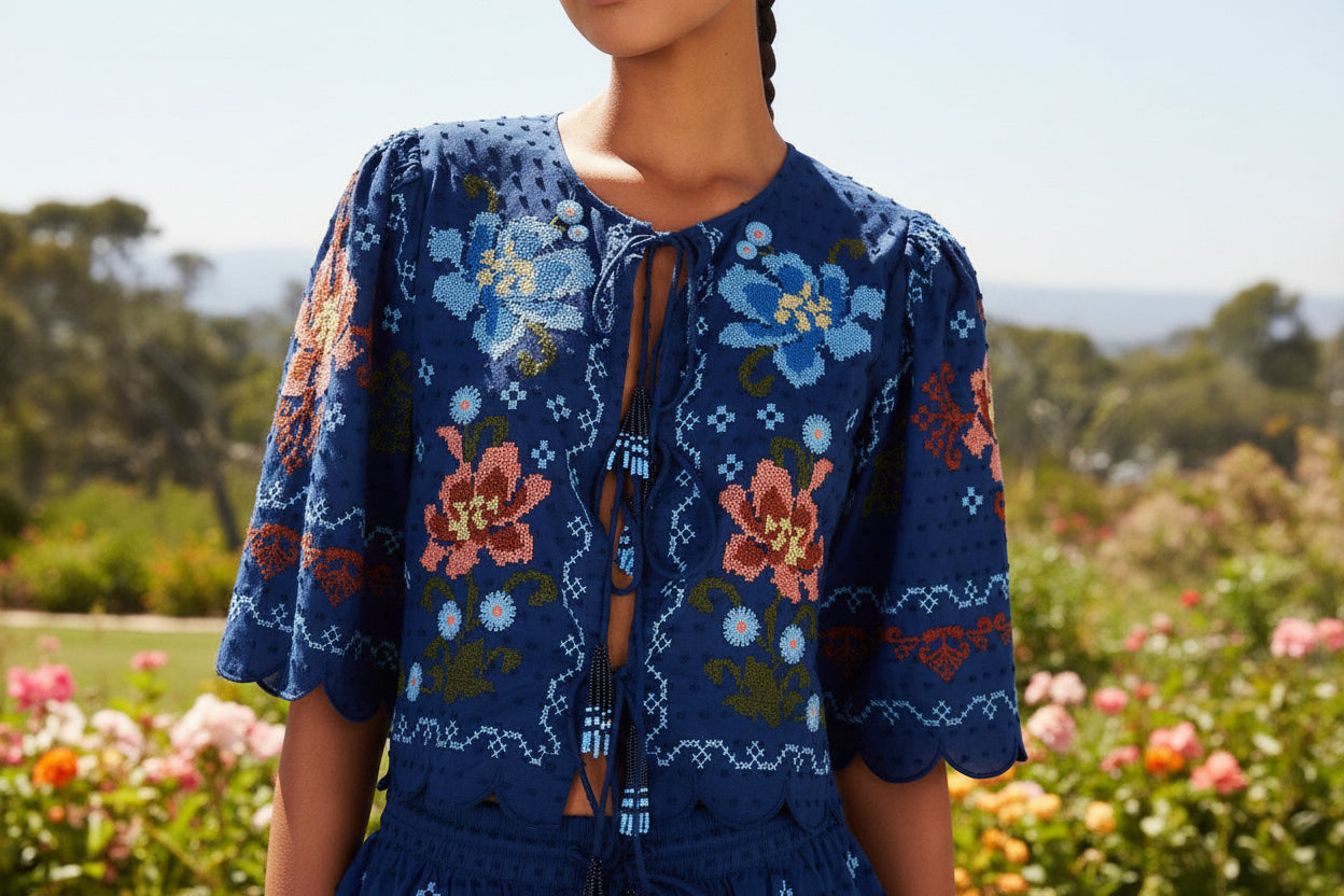 Dark Blue Stitched Garden Blouse