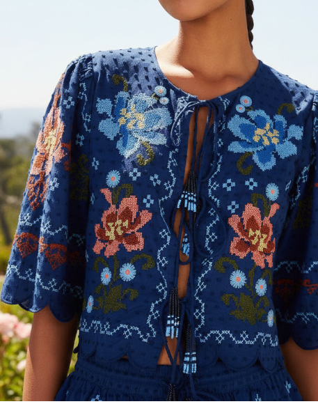Dark Blue Stitched Garden Blouse