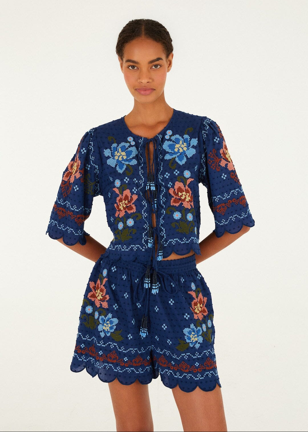 Dark Blue Stitched Garden Shorts