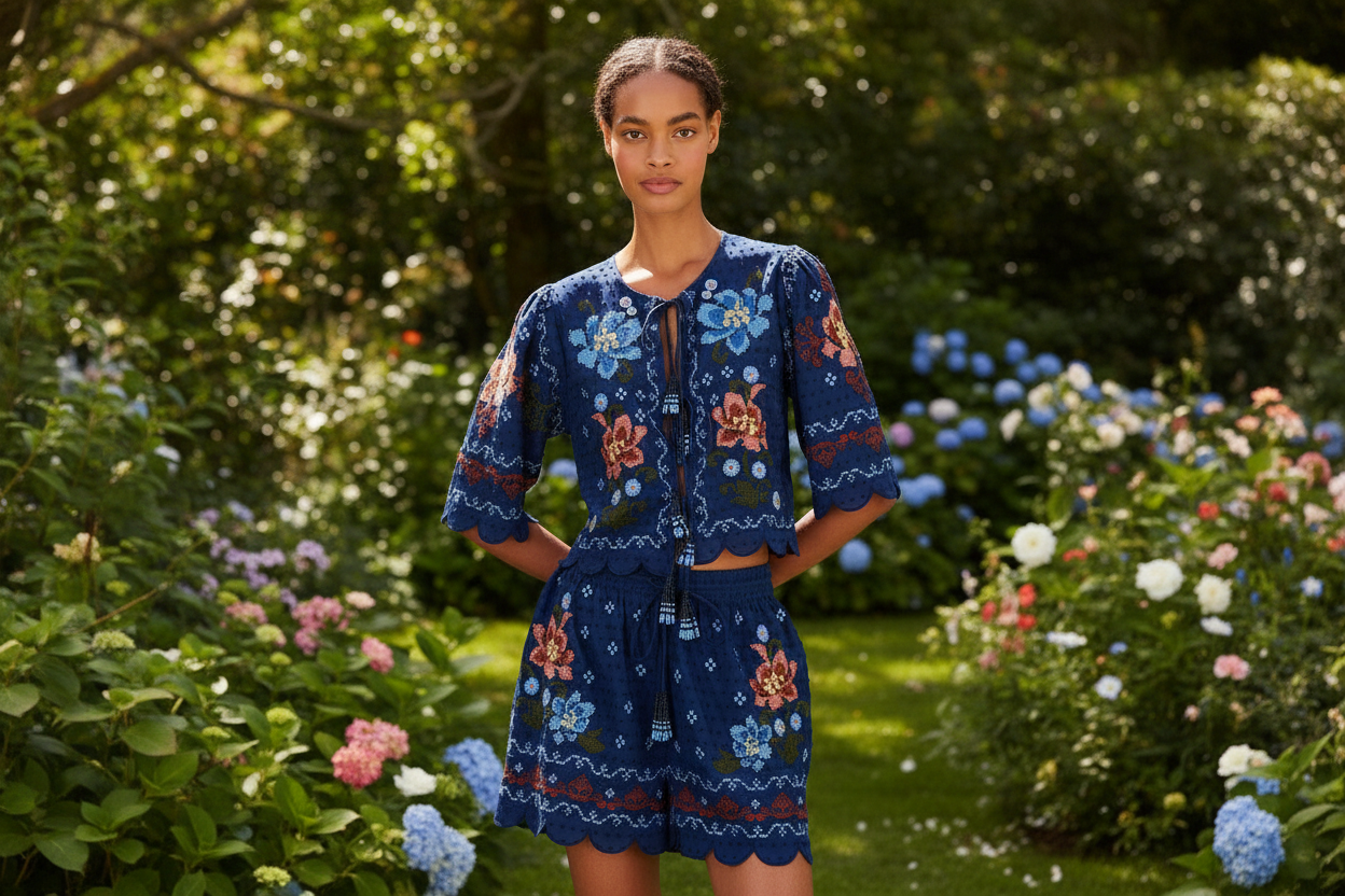 Dark Blue Stitched Garden Shorts