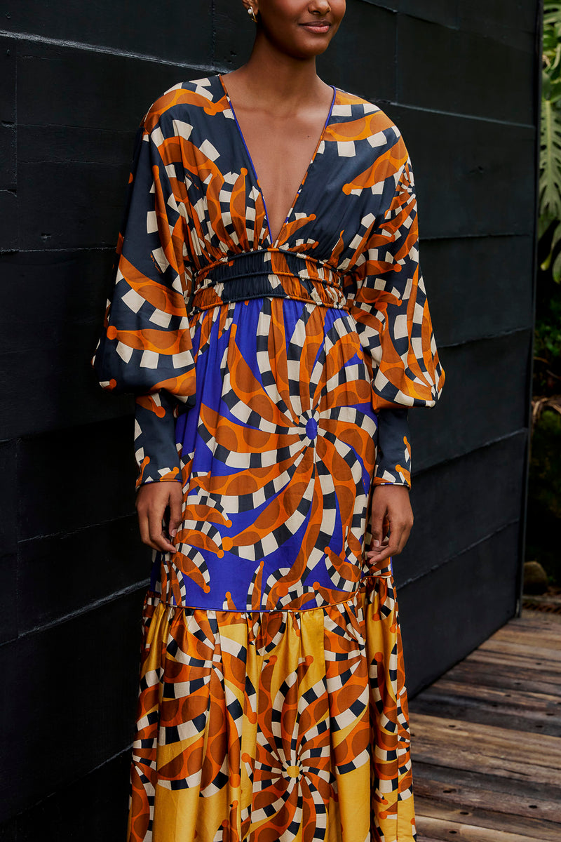Mixed Bananada Long Sleeve Maxi Dress