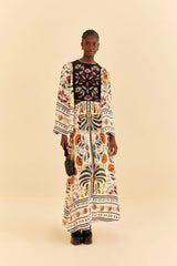 Palms Paradise Sand Embroidery Cut Out Midi Dress