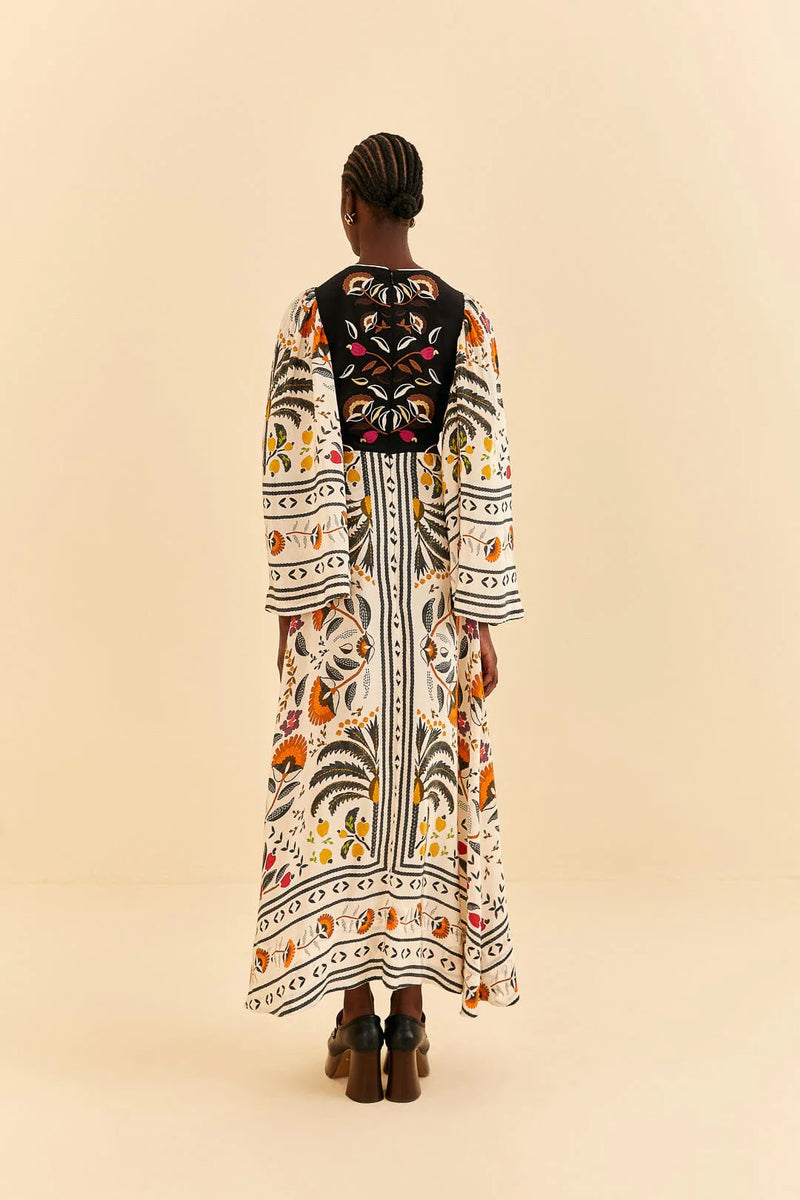 Palms Paradise Sand Embroidery Cut Out Midi Dress