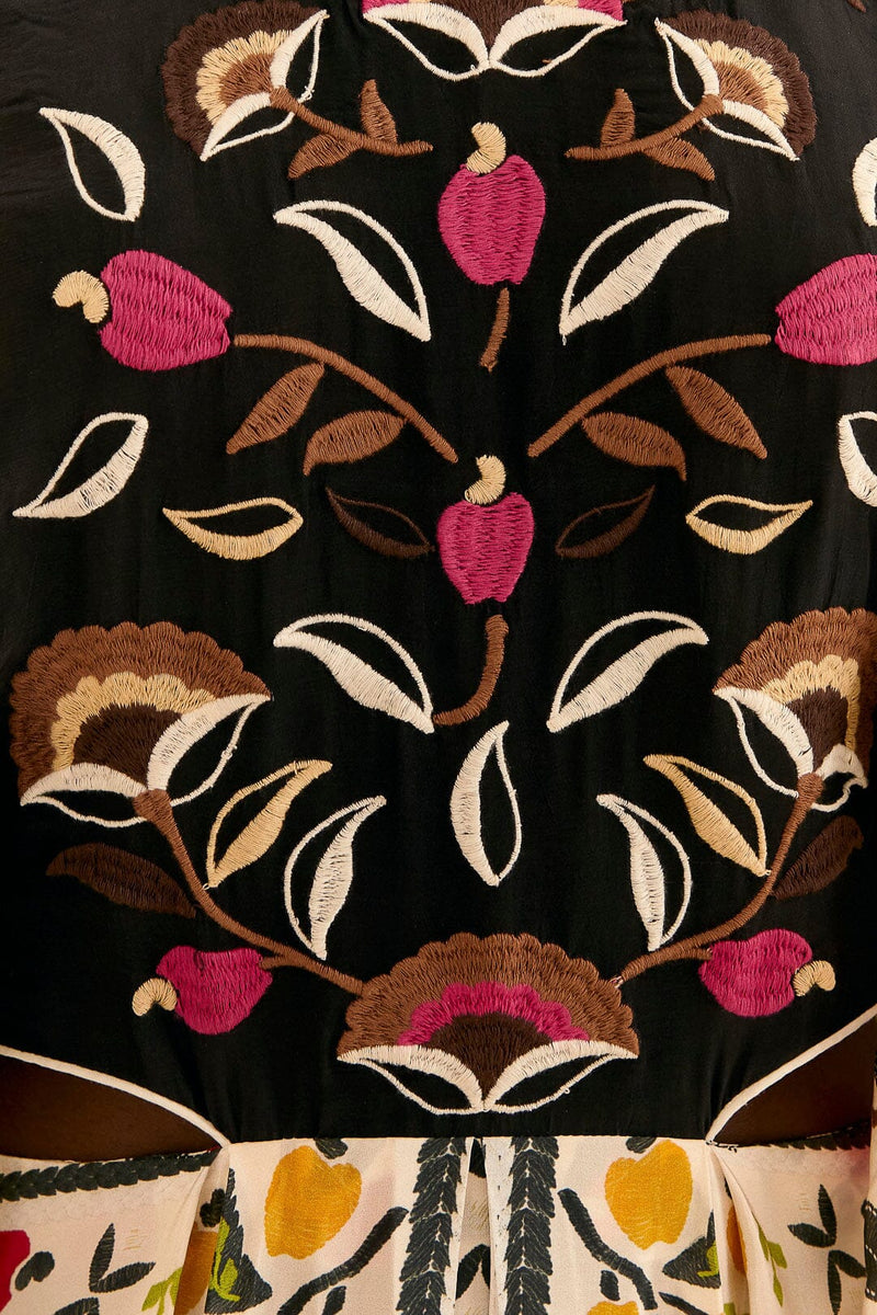 Palms Paradise Sand Embroidery Cut Out Midi Dress