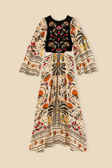 Palms Paradise Sand Embroidery Cut Out Midi Dress