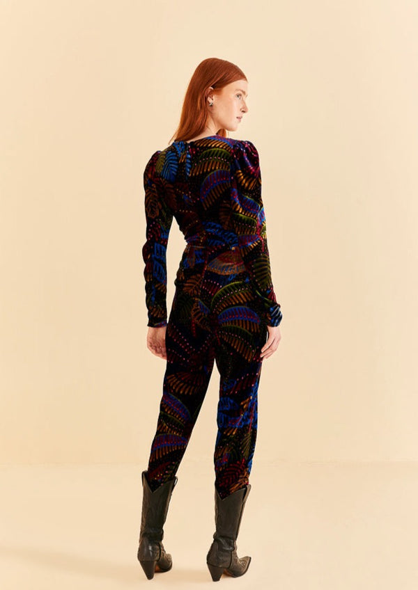 Midnight Island Black V Neckline Velvet Jumpsuit