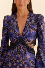FARM-MARTINA SCARF BLUE CUT OUT FRINGE MAXIDRESS-JUST BRAZIL