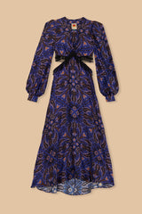 FARM-MARTINA SCARF BLUE CUT OUT FRINGE MAXIDRESS-JUST BRAZIL