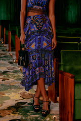 FARM-MARTINA SCARF BLUE BEADED MIDI SKIRT-JUST BRAZIL
