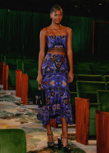 FARM-MARTINA SCARF BLUE BEADED MIDI SKIRT-JUST BRAZIL
