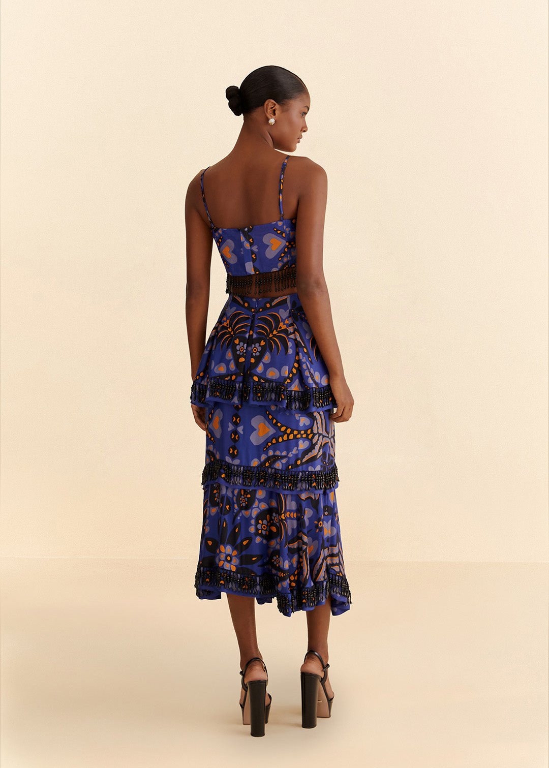 FARM-MARTINA SCARF BLUE BEADED MIDI SKIRT-JUST BRAZIL