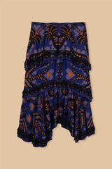 FARM-MARTINA SCARF BLUE BEADED MIDI SKIRT-JUST BRAZIL