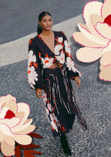 FARMA-PEONY BLACK FRINGE MIDI SKIRT-JUST BRAZIL